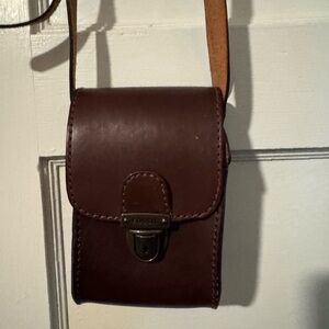 Fossil Dark Brown Leather Messenger Pouch with Brass Clasp